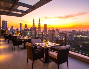 Rooftop restaurant at sunset