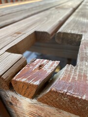 old wooden deck with square hole cutout