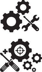 Technical Schematics Depicting Gear and Wrench Designs for Engineering Projects and Software Development Initiatives with Settings Iconography