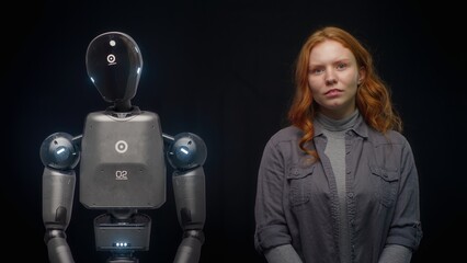 Visualization of Futuristic People and Robots Concept: VFX Animation of High-Tech Humanoid Robot...