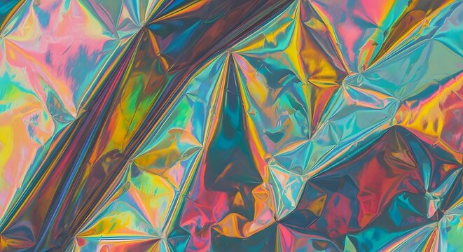Holographic Foil Texture with Iridescent Rainbow Colours&ndash;Abstract Crumpled Shiny Background
