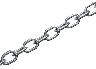 3d image of silver metallic circular chain isolated on white background, png, ai generated.	
