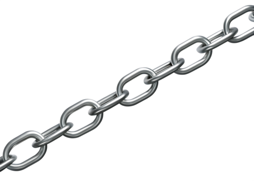 3d image of silver metallic circular chain isolated on white background, png, ai generated.	