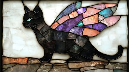 Stained glass cat with colorful wings (1)