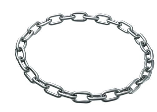 3d image of silver metallic circular chain isolated on white background, png, ai generated.