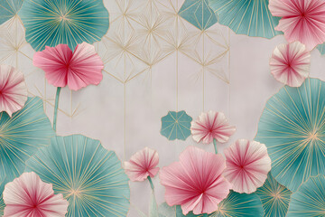 Pastel Dreams: Geometric Elegance of Asanoha and Lotus in Pink, Teal, and Cream