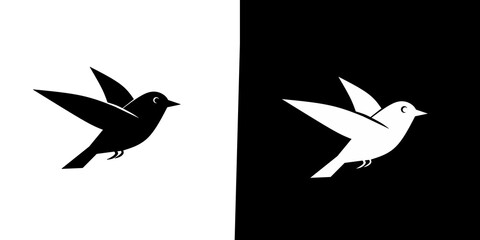 Isometric silhouettes of birds black and white