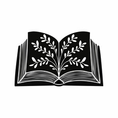 drawn black open book with white floral pattern. Mark point icon design collection for education design element