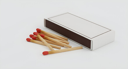 Open matchbox with wooden matches spilling out on a clean white background. The red heads and simple composition emphasize everyday utility.