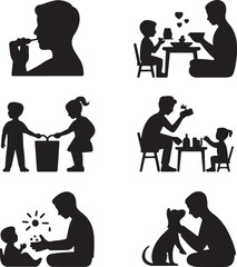 People engaging in daily activities and caring for pets child adult