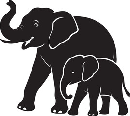 Silhouette of a Mother Elephant and Baby Elephant Walking Together, Highlighting the Bond and Protection in the Animal Kingdom