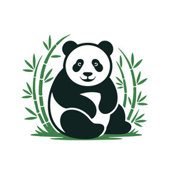 Panda with Bamboo Vector Illustration, Cute panda vector illustration.
