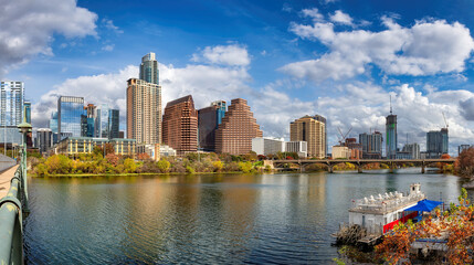 Fototapeta premium Austin downtown skyline on the Colorado River in Austin, Texas, USA.