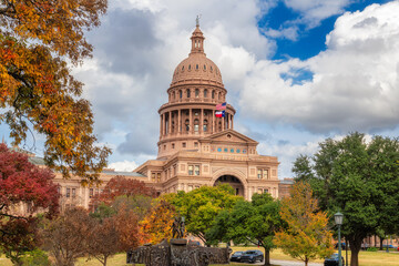 The Texas State Capitol Building in autumn in Austin, Texas, USA.