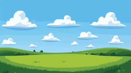 Fototapeta premium Serenity of Green Field under Blue Sky with Clouds - Ideal Landscape Image