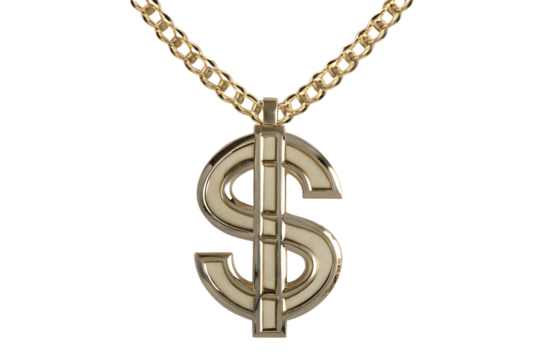 necklace of dollar symbol with golden chain isolated on white background, png, ai generated.