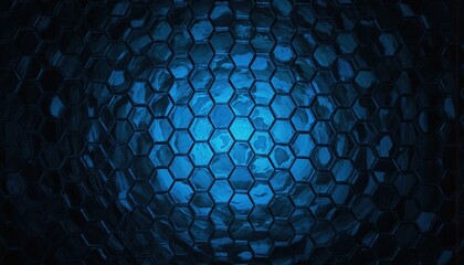Abstract geometric pattern of blue hexagons with depth, shadow. Modern, minimalist design features repeating tile structure with gradient, light-shadow play, creating futuristic, three-dimensional