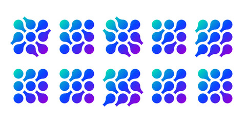Laboratory test tubes icon, connected dot shapes, abstract chemistry tech symbol. Vector bottle shape, reagent mixture preparation. Innovation pattern liquid organic metaball, blob drops, lab branding