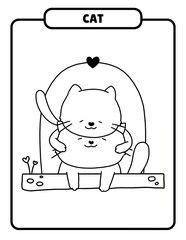 Cute Hugging Cats – Cartoon Cat Coloring Page