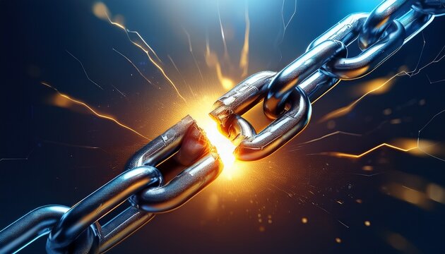 broken steel chain weak link failure concept
