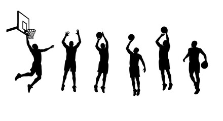 Basketball Players Jumping Shooting Ball Silhouette