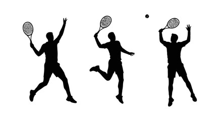 Three Tennis Players Action Silhouette