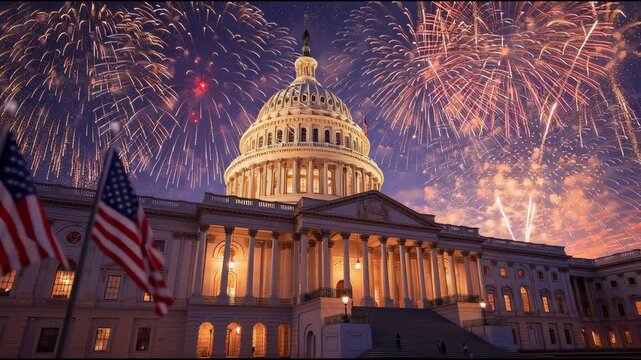 Fireworks celebration at us capitol washington dc nighttime event festive atmosphere stunning view patriotism