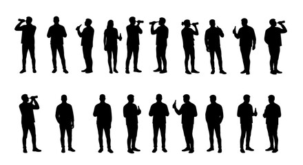 People Drinking Beer Silhouette Group of Men and Women Silhouette