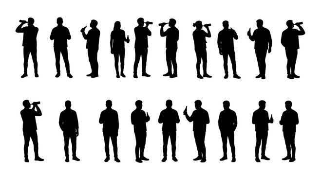 People Drinking Beer Silhouette Group of Men and Women Silhouette