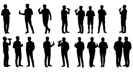 Silhouette of People Drinking Beer from Bottles in Various Poses silhouette