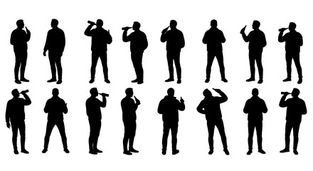 Set of Men Drinking Beer Silhouette