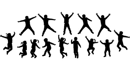 Children Jumping Silhouette Seamless Pattern on White Background silhouette