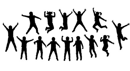 Group of Children Jumping in the Air Silhouette