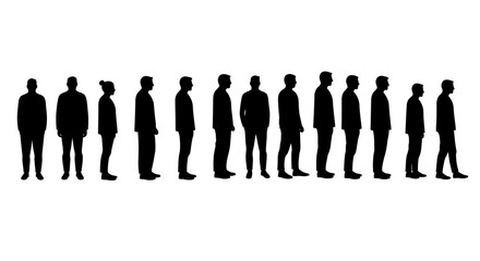 Row of Standing Men in Silhouette Style silhouette