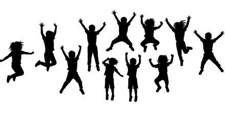 Group of Jumping Children Silhouette