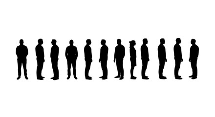Diverse Group of People Standing in a Row Silhouette