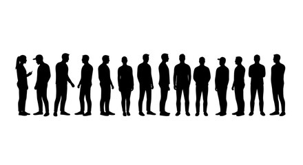 Diverse Group of Men Standing in a Row Silhouette