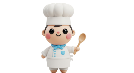 3D kawaii chef character – cute cooking profession icon on transparent background
