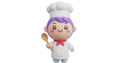 3D kawaii chef character – cute cooking profession icon on transparent background