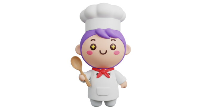 3D kawaii chef character – cute cooking profession icon on transparent background