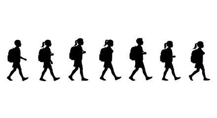 Children Walking to School with Backpacks Silhouette
