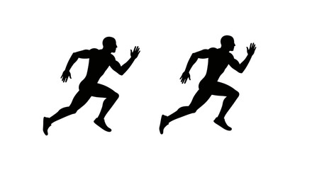 Two Runners Sprinting Black Silhouette on White Background silhouette