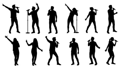 Singers and Performers in Silhouette Style on White Background silhouette