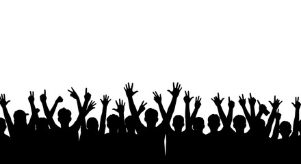 Crowd of People with Hands Up Silhouette
