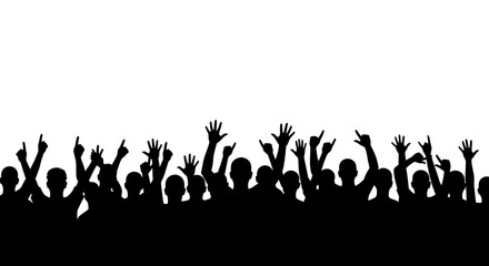 Crowd of People with Hands Up in the Air Silhouette
