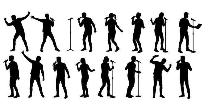 Diverse Group of People Singing into Microphones Silhouette