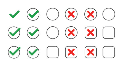 Check Mark and Cross Icons in Circle and Square Shape silhouette