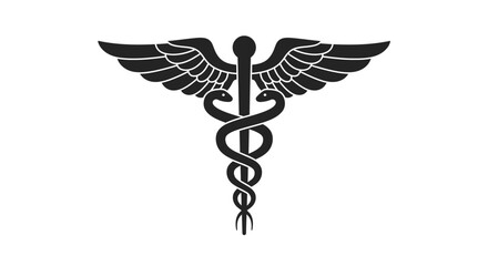 Caduceus Medical Symbol with Snakes and Wings in Silhouette