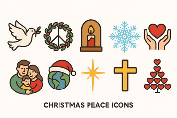 Fototapeta premium Set of Christmas Peace Icons in Flat Vector Style