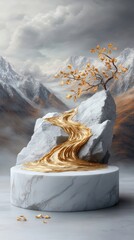 Golden River Flowing from Mountain Rock